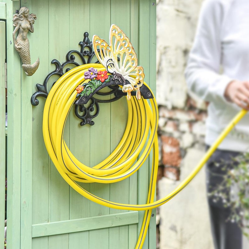 Sungmor Cast Iron Garden Hose Holder, Heavy Duty Wall Mounted Hose Hanger, Decorative Butterfly Water pipe Organizer, Hose Reel Rack for Outside, Garden Yard Decor - Image 3